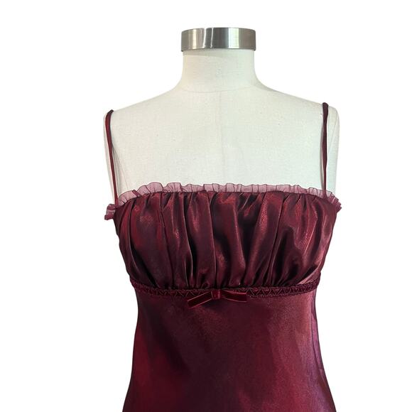 Vintage Y2K 90s Goth Vampire Milkmaid Dark Red Burgundy Prom Dress Sz 4 - Picture 5 of 9
